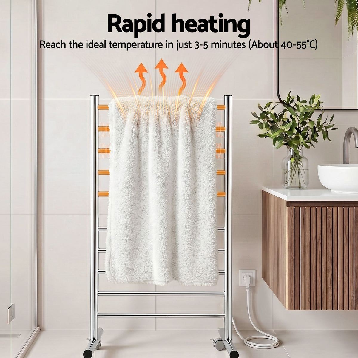 Devanti 10-Bar Freestanding Heated Towel Rail 3-5 Mins Fast Heating Electric Towel Warmer for Bathroom Winter Drying Stainless Steel Plug In 100W