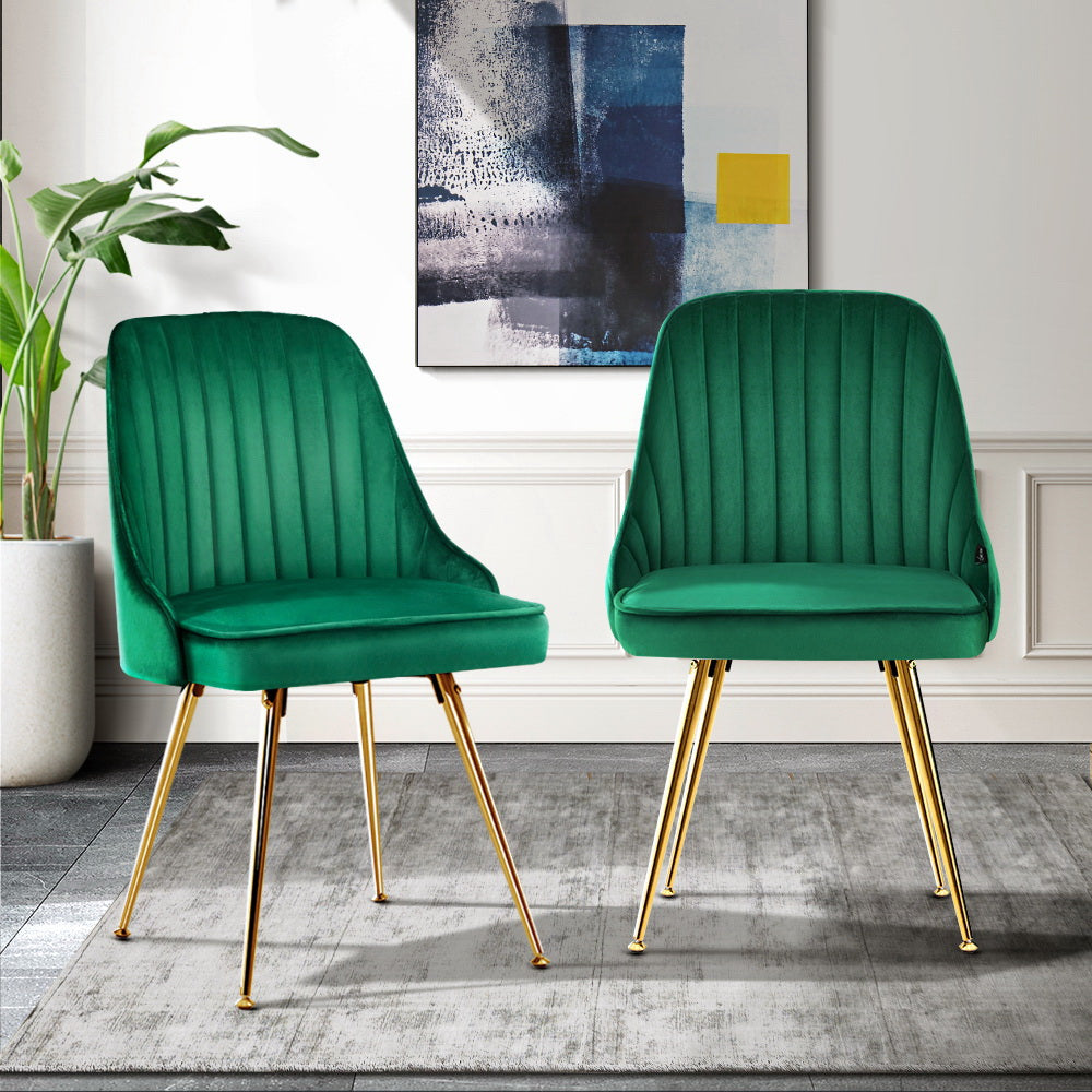 Artiss Dining Chairs Set of 2 Velvet Channel Tufted Green