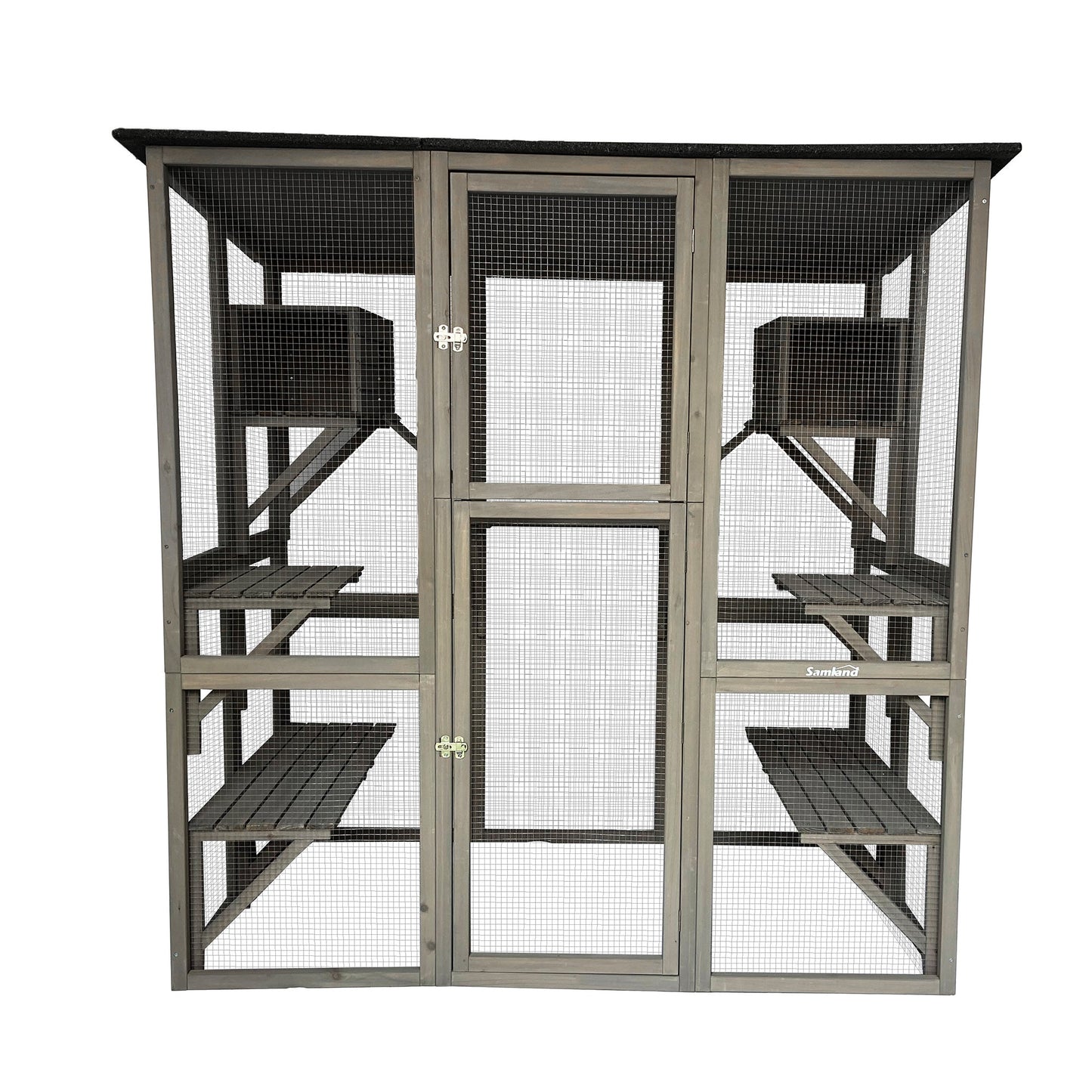Samland Wooden Cat Cage Walk in Cat Condo House Kitten Ferret Enclosure Cage
