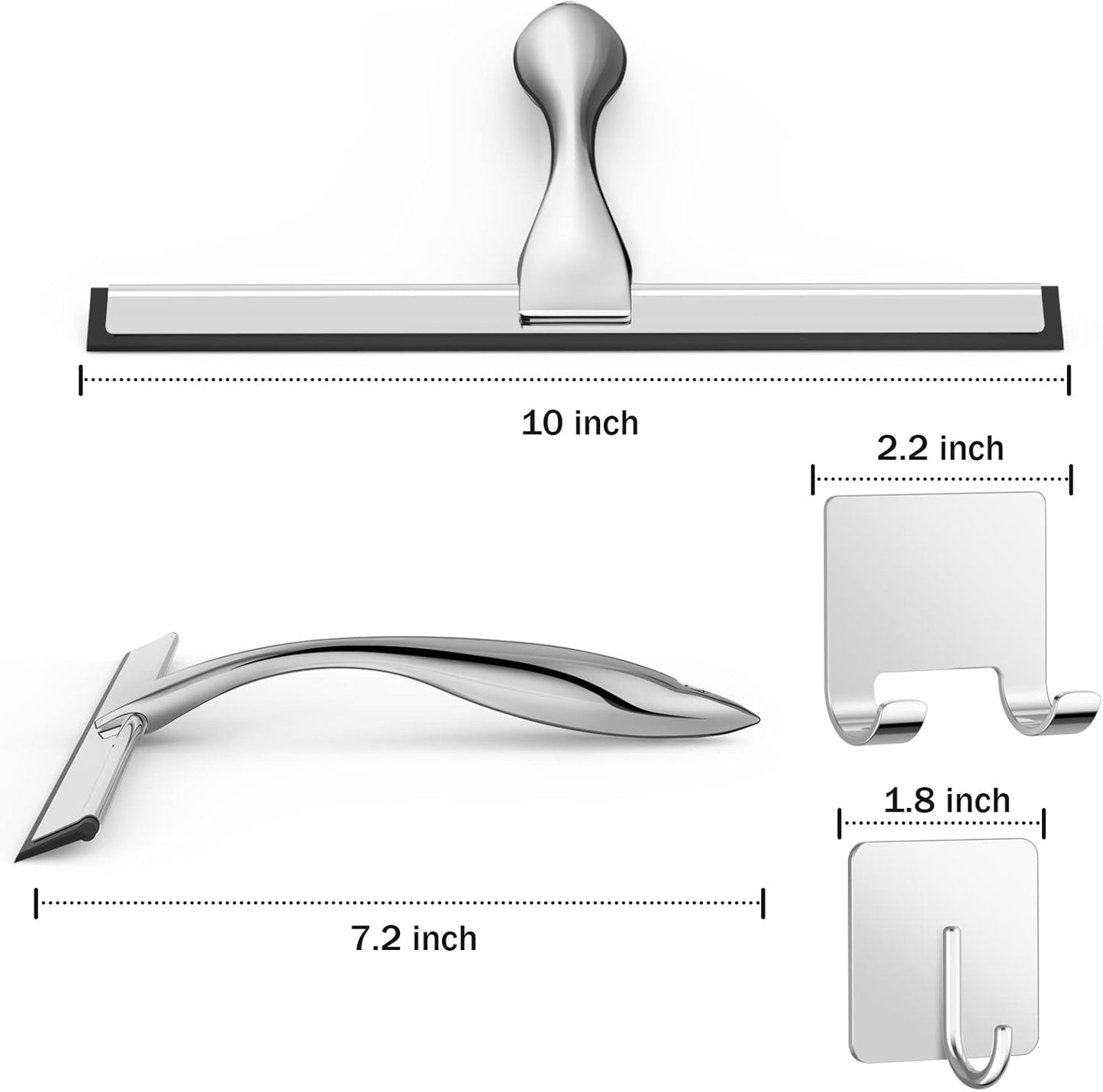 Multipurpose Stainless Steel Shower Scraper for Shower Glass Door with 2 Adhesive Hooks, Bathroom Cleaning Tools Window Mirror Scraper for Home, Clean Tile Wall, Car, 10 Inch (Approx. 25.4 cm) Silver