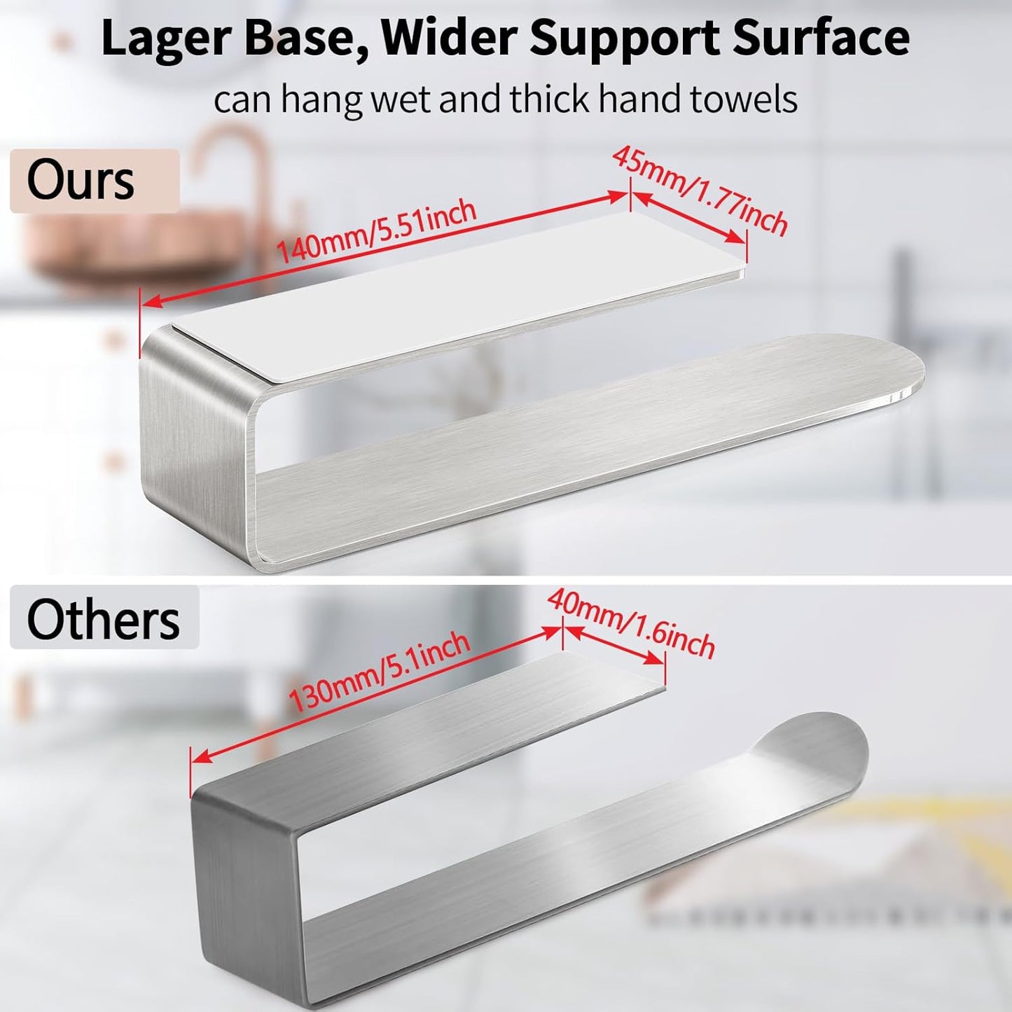 Adhesive Hand Towel Holder, 8 Inch Towel Holder for Bathroom Wall Mounted, Self Adhesive Square Stick on Towel Bar Wall for Kitchen Cabinet RV, (2 Pack)
