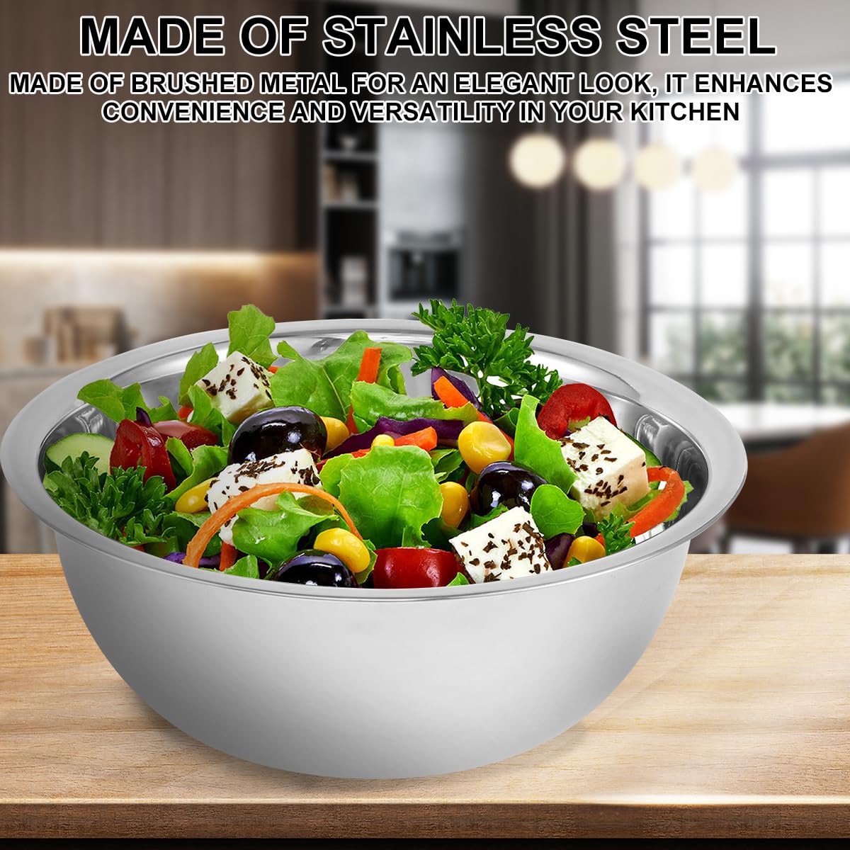 5-Piece Stainless Steel Mixing Bowl Set for Baking, Salad, Dough & Food Prep – Nesting Design with Measurement Marks and Durable Finish (Silver)
