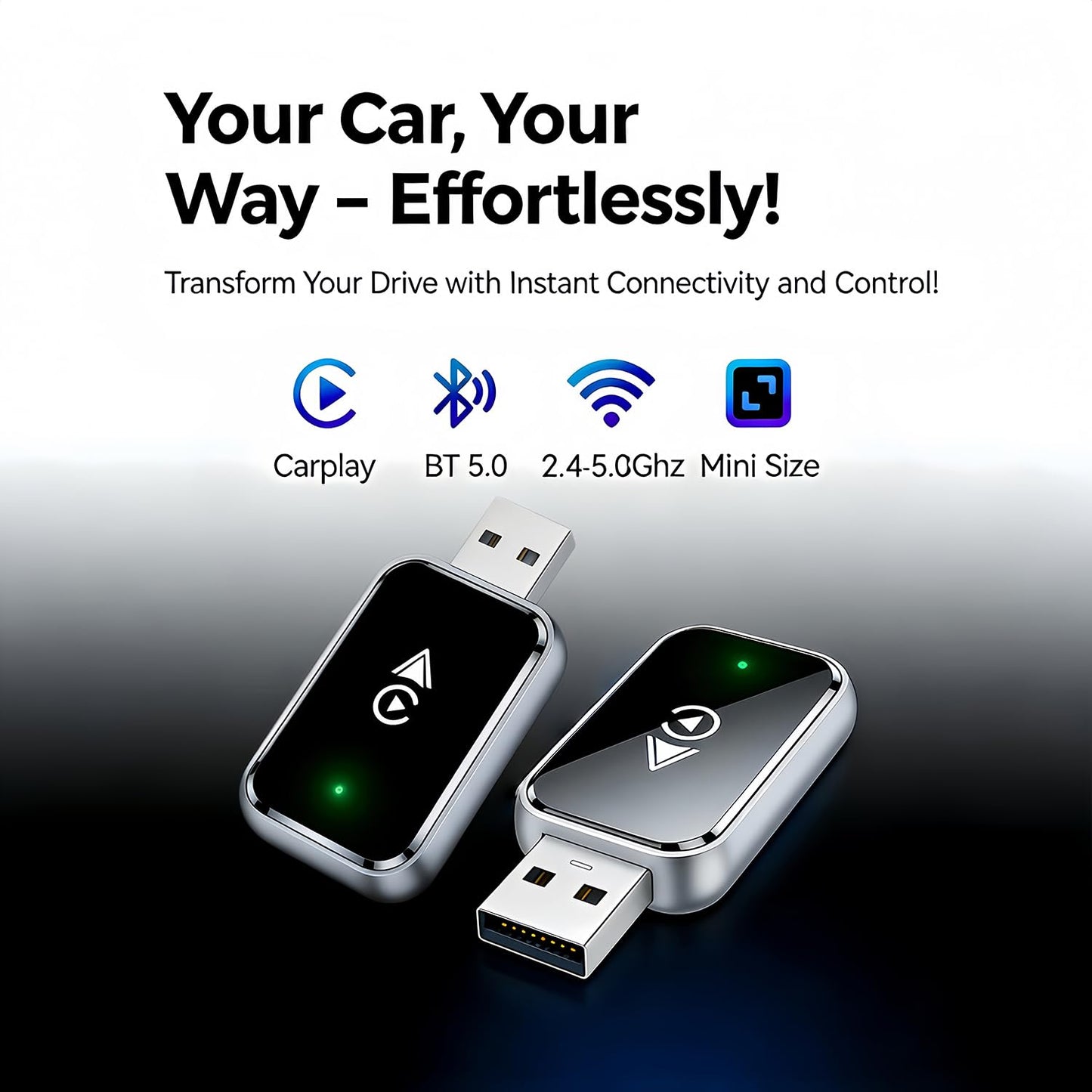 Wireless CarPlay Adapter 2-in-1 for iPhone & Android – Bluetooth 5.0 USB Dongle with OTA Update and Voice Control (Black)
