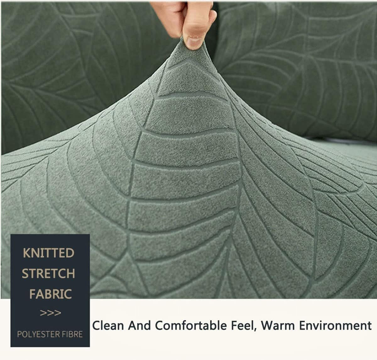 Waterproof sofa cover - Grass green jacquard leaf pattern - For 2-seater sofa (145-180 cm)