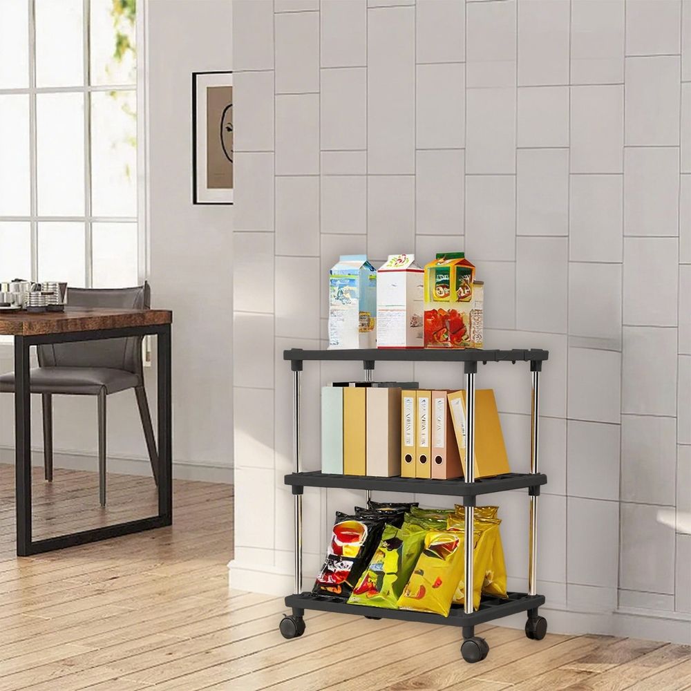3 Small Shelves Storage Shelf, Adjustable Organizers Storage Shelving With Wheels For Bathroom Laundry Room Kitchen Pantry