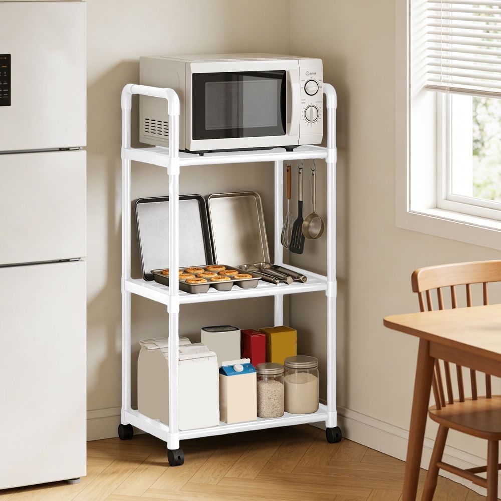 3-Tier Kitchen Storage Shelves, Bakers Rack For Kitchen With Storage, Kitchen Storage Shelf Rack, Storage Rack Shelving Unit Organizer For Bedroom Laundry Closet
