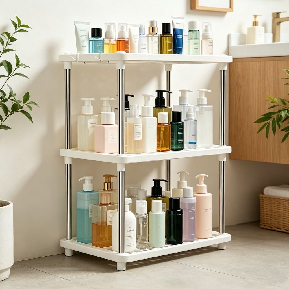 3 Tier Storage Shelves Independent Shelving Unit - Floor Storage Rack Connectable Shelf for Pantry Kitchen Closs Bath Laundry Room Organization - Plastic Modular Shelf 21.6x16.5x8.6 Inch