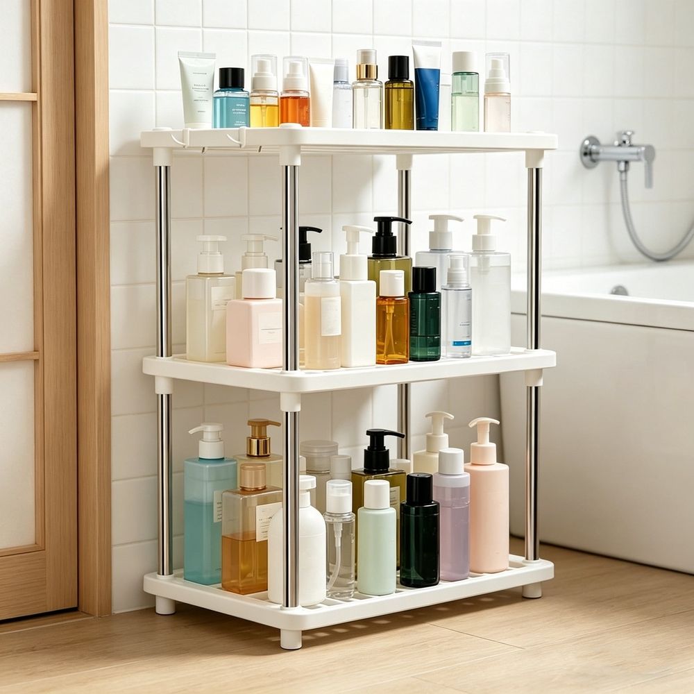3 Tier Storage Shelves Independent Shelving Unit - Floor Storage Rack Connectable Shelf for Pantry Kitchen Closs Bath Laundry Room Organization - Plastic Modular Shelf 21.6x16.5x8.6 Inch