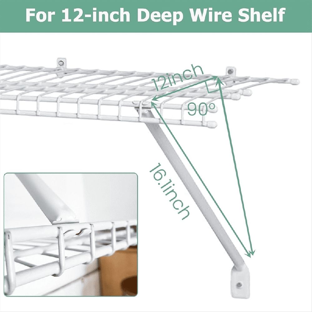 6 Pcs Wire Shelf Brackets, Support Brackets for 12-Inch Deep Wire Shelving, Closet Shelving Accessories