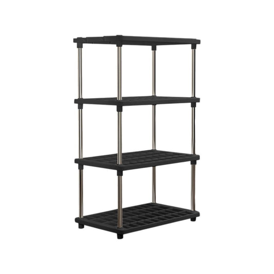 4-Tier Storage Shelves, Heavy Duty Plastic Shelving Unit for Pantry Kitchen Bathroom Laundry, Space Saving Connectable Rack, Easy Assembly & Waterproof, 31.4 H x 16.5 W x 8.6 D, 1.79 lb