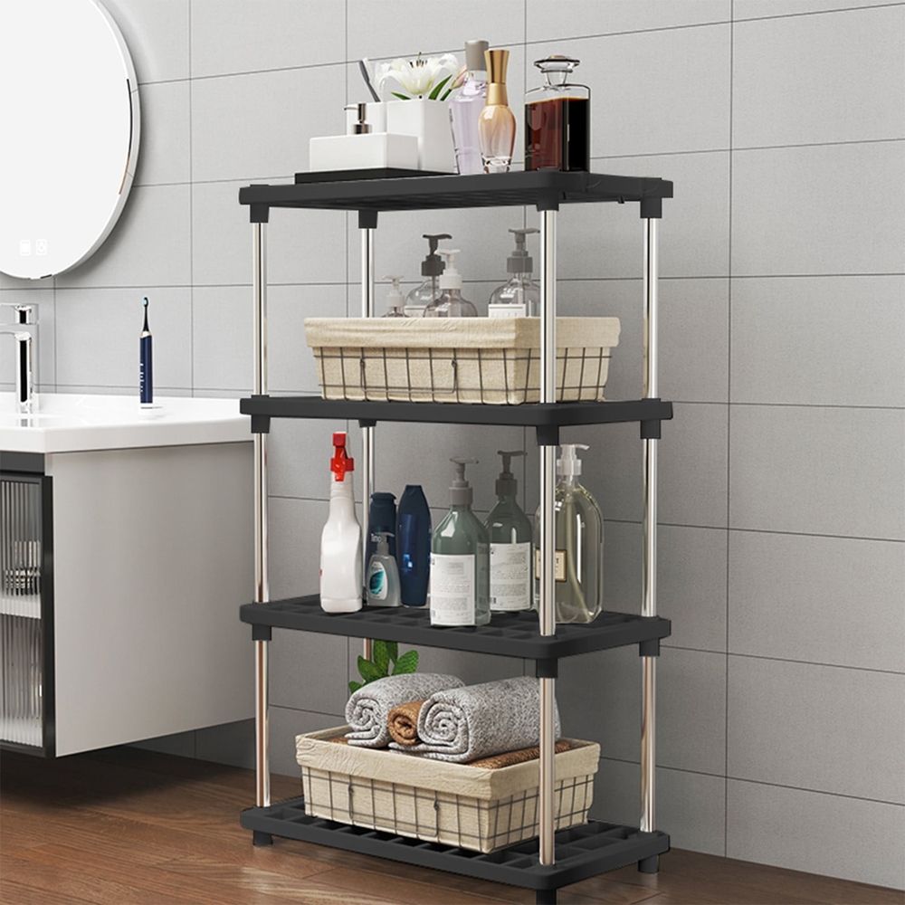 4-Tier Storage Shelves, Heavy Duty Plastic Shelving Unit for Pantry Kitchen Bathroom Laundry, Space Saving Connectable Rack, Easy Assembly & Waterproof, 31.4 H x 16.5 W x 8.6 D, 1.79 lb