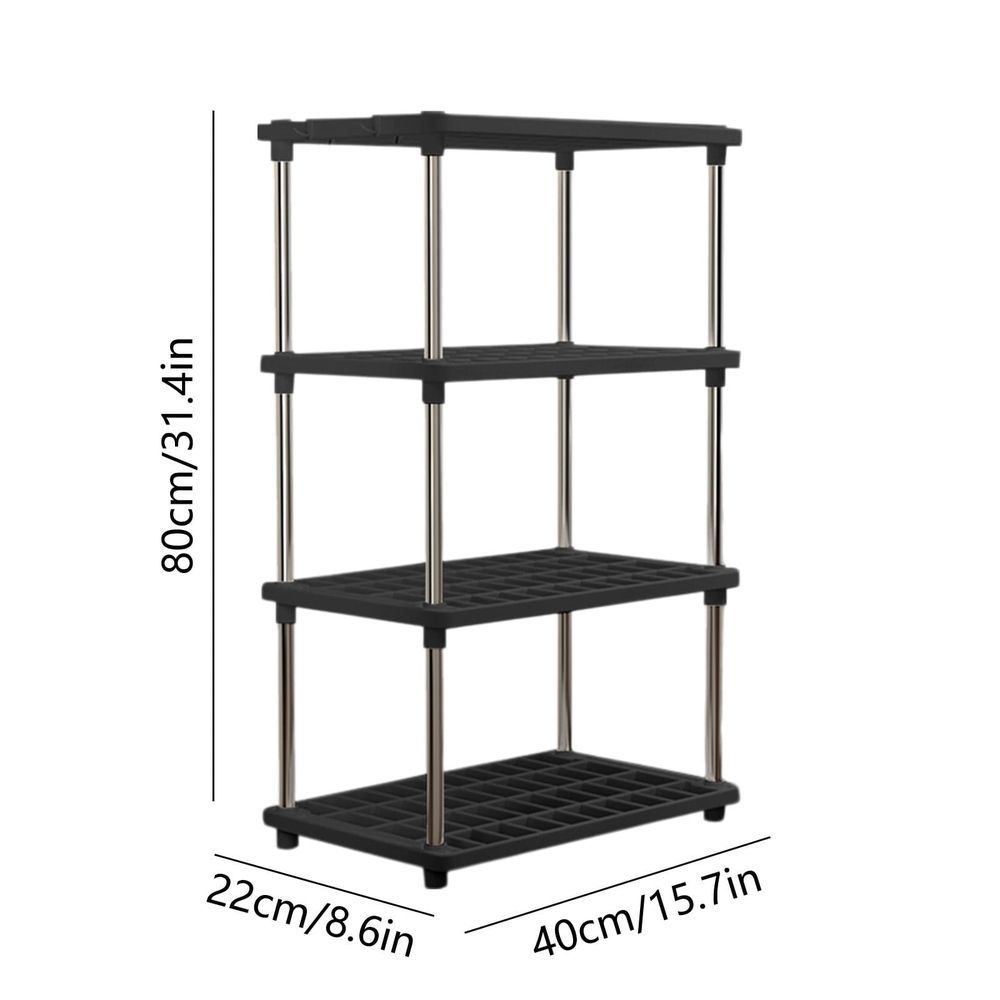 4-Tier Storage Shelves, Heavy Duty Plastic Shelving Unit for Pantry Kitchen Bathroom Laundry, Space Saving Connectable Rack, Easy Assembly & Waterproof, 31.4 H x 16.5 W x 8.6 D, 1.79 lb