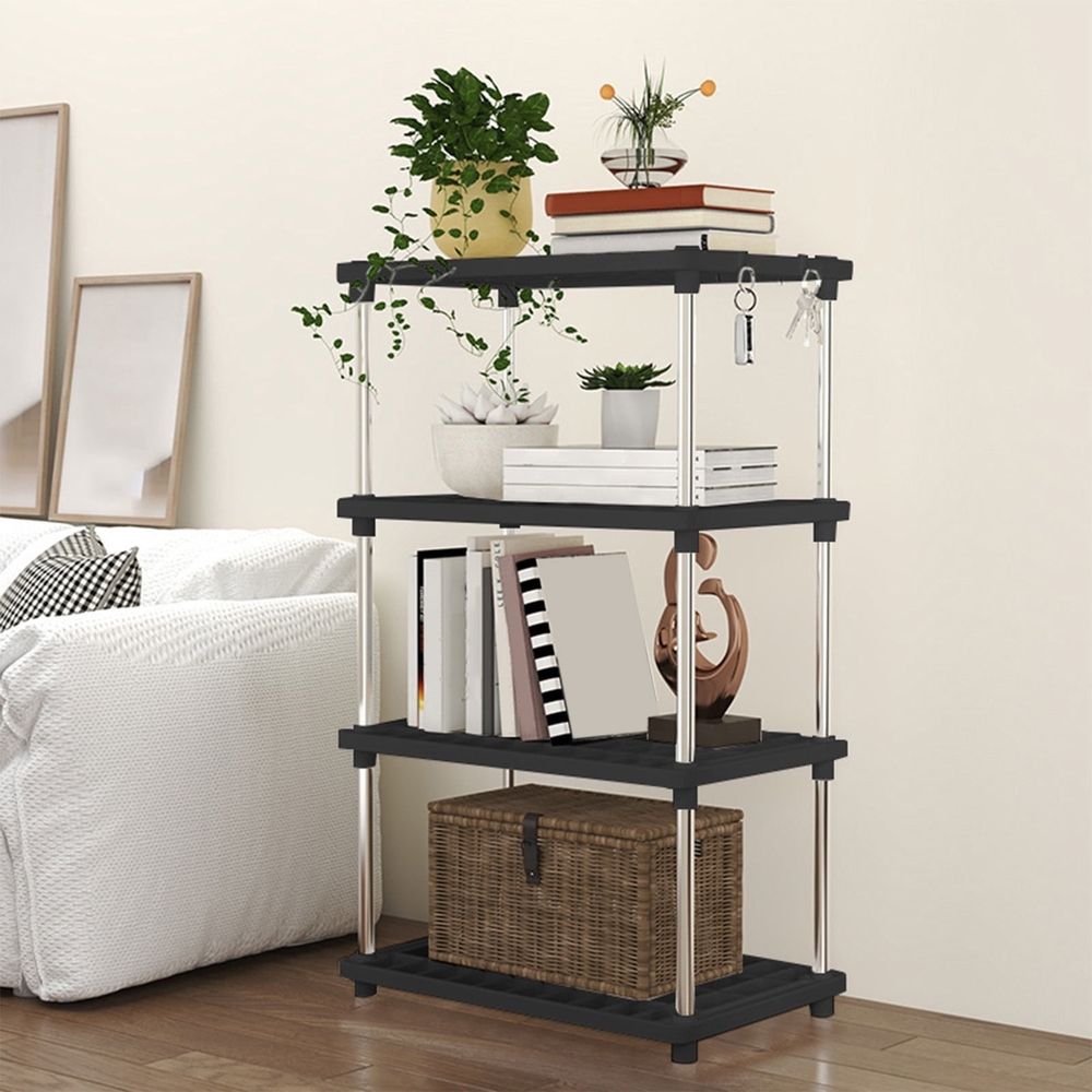 4-Tier Storage Shelves, Heavy Duty Plastic Shelving Unit for Pantry Kitchen Bathroom Laundry, Space Saving Connectable Rack, Easy Assembly & Waterproof, 31.4 H x 16.5 W x 8.6 D, 1.79 lb