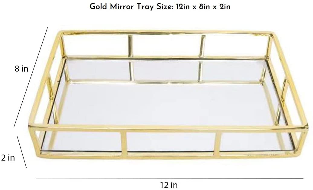 Tray Gold Mirror Decorative for Storage Jewelry and Makeup accessories