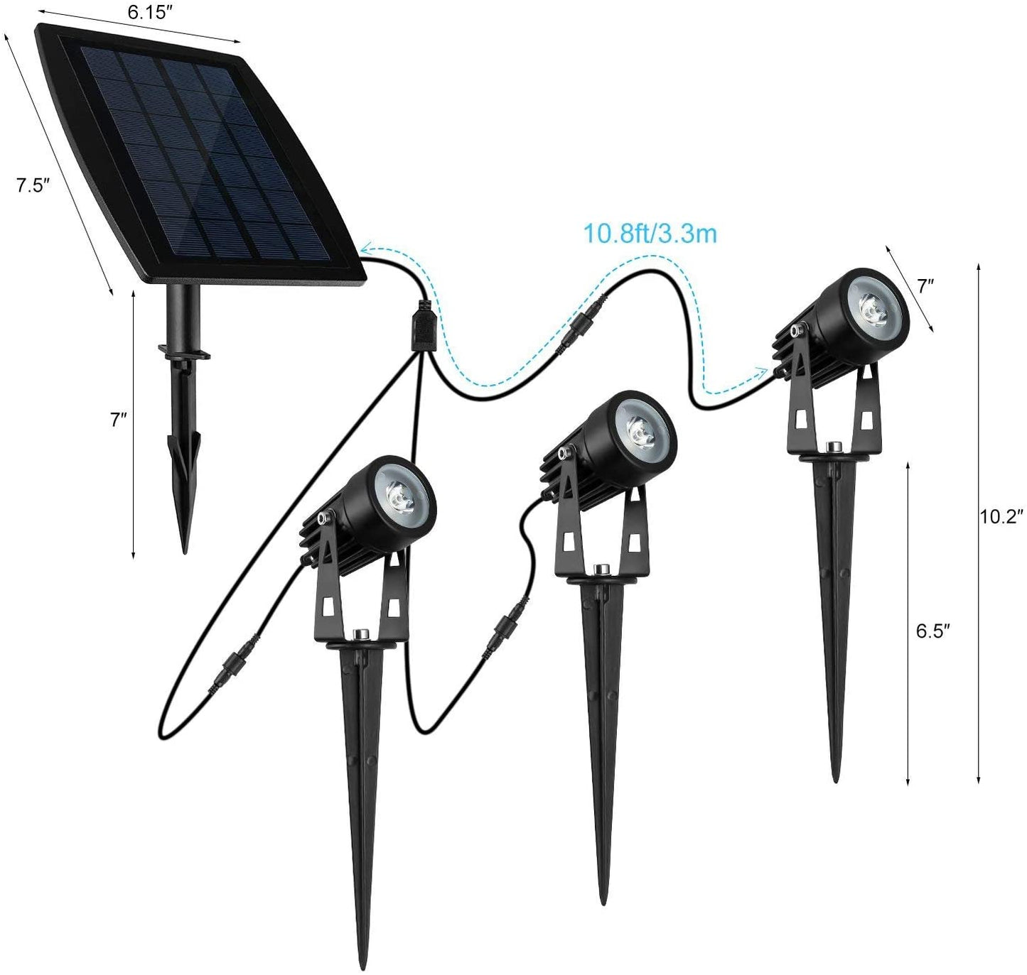 3 x LED Spotlights Powered Solar Garden Lights Outdoor Waterproof (Warm White)