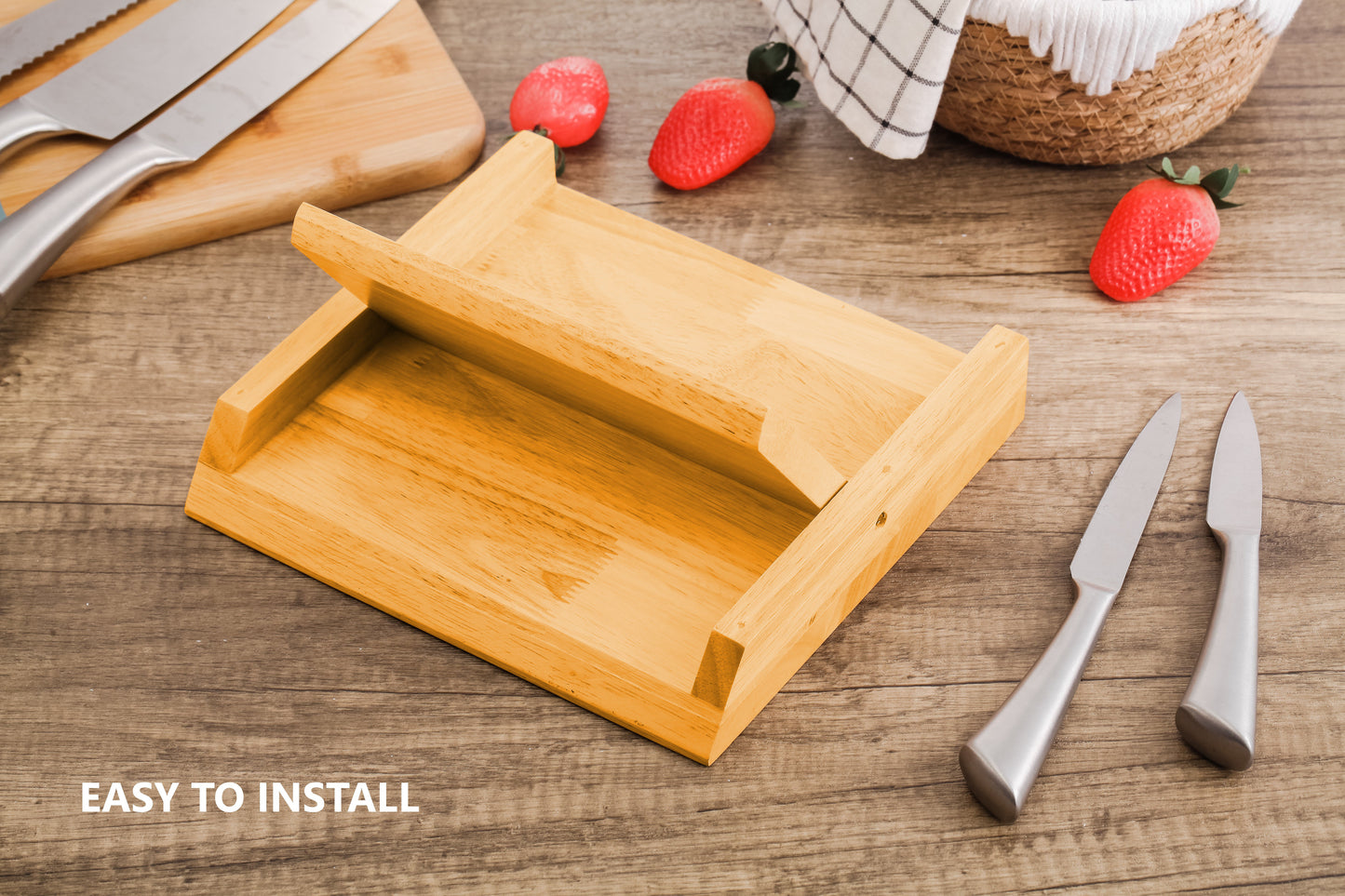 Natural Bamboo Magnetic Knife Block Holder with Strong Magnets for Home Kitchen Storage & Organisation