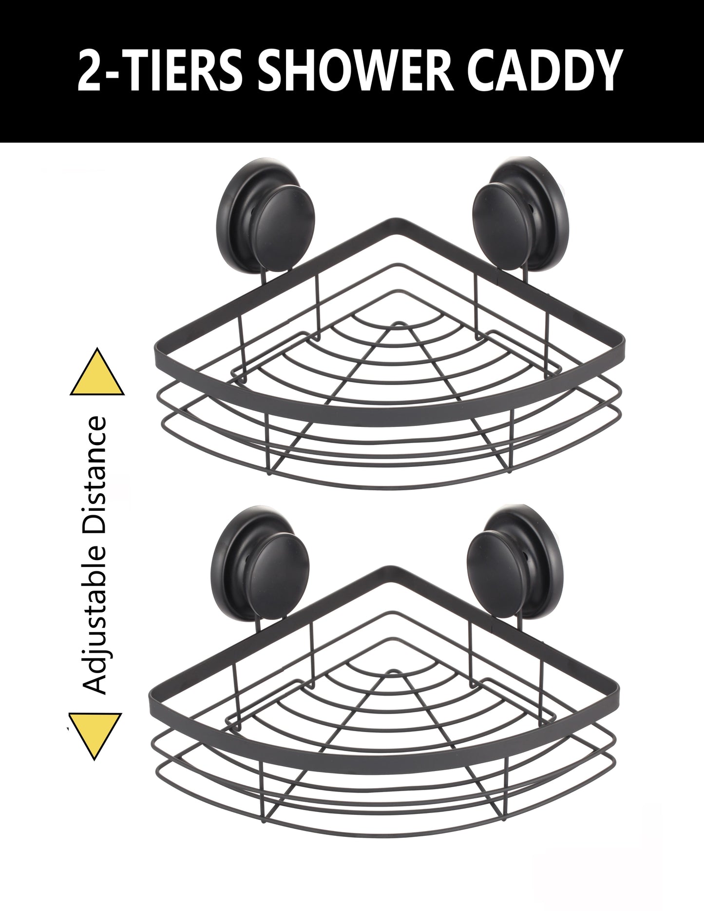 2 Pack Round Corner Shower Caddy Shelf Basket Rack with Premium Vacuum Suction Cup No-Drilling for Bathroom and Kitchen