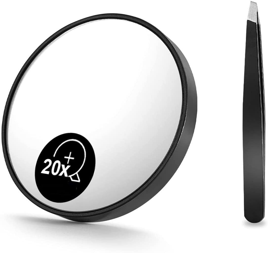 20X Magnifying Mirror and Eyebrow Tweezers Kit for Travel