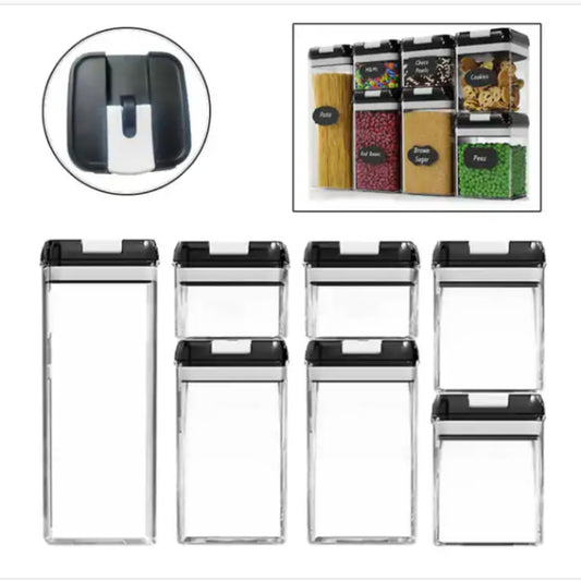 Plastic Food Storage Container Set Easy Lock Lids Kitchen Storage Pantry Organization Black