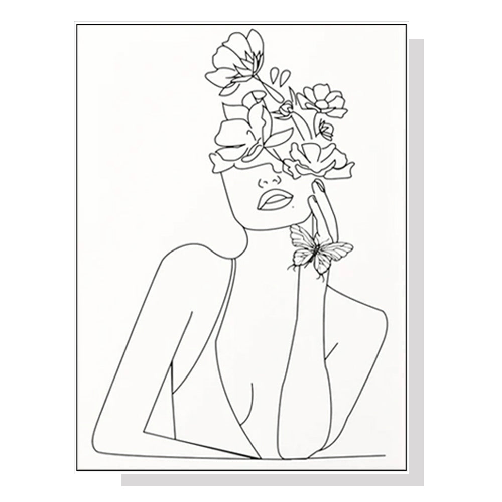 Wall Art 60cmx90cm Line Art Girl White Frame Canvas