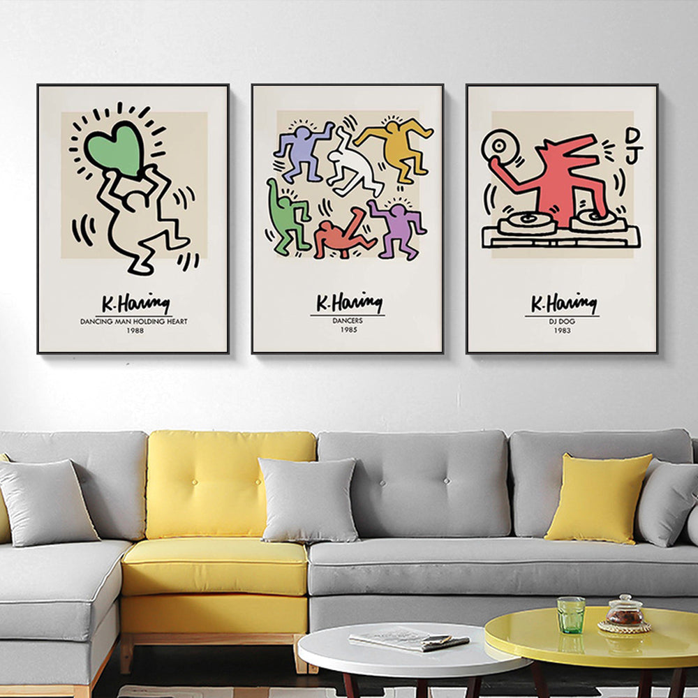 Wall Art 40cmx60cm Keith Haring Pop Art 3 Sets Black Frame Canvas