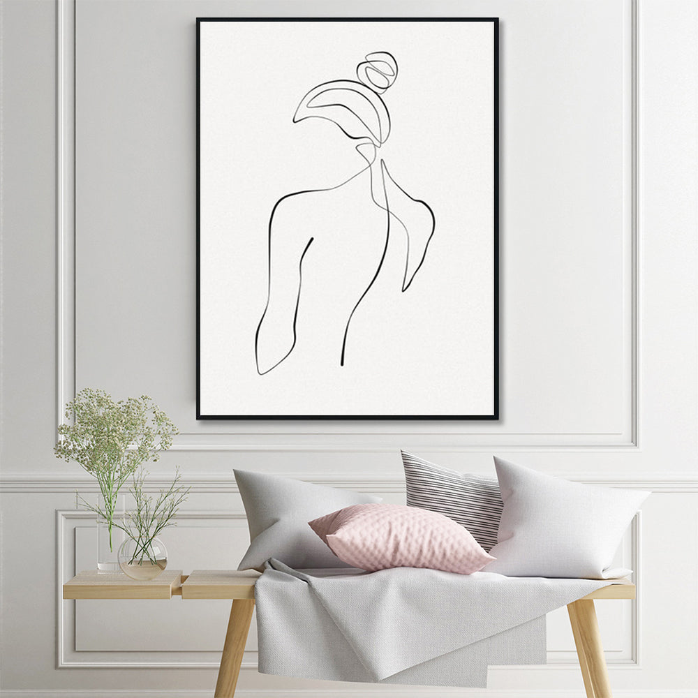 Wall Art 60cmx90cm Woman Back Line Art Black Frame Canvas