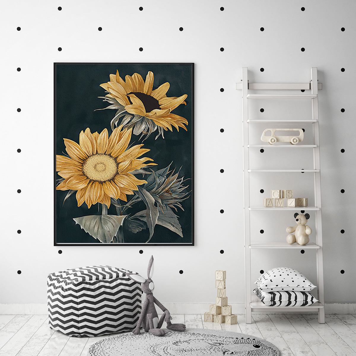 Wall Art 60cmx90cm Sunflowers Black Frame Canvas