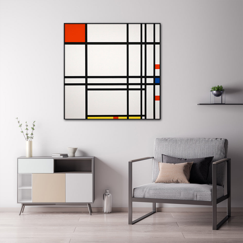 Wall Art 90cmx90cm Abstract Art By Piet Mondrian Black Frame Canvas