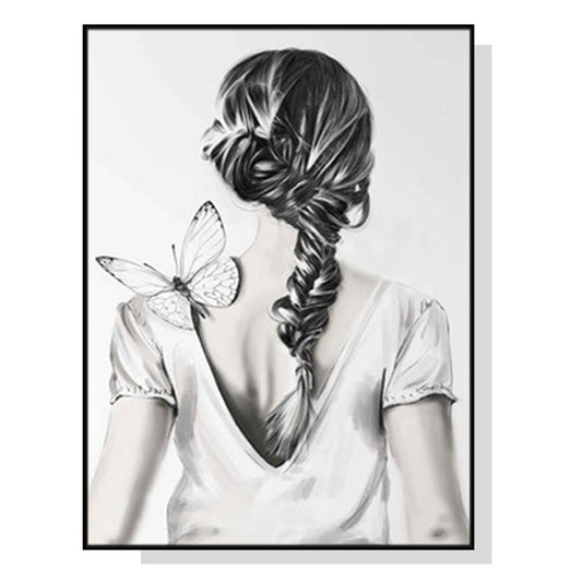 Wall Art 40cmx60cm Woman Back With Butterfly Black Frame Canvas
