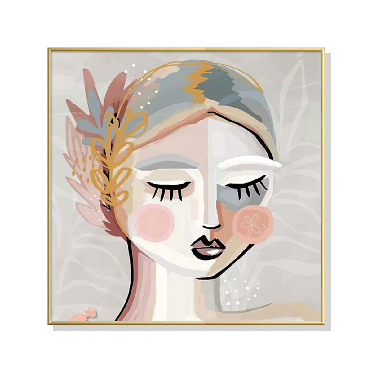 Wall Art 100cmx100cm Calm Girl Gold Frame Canvas