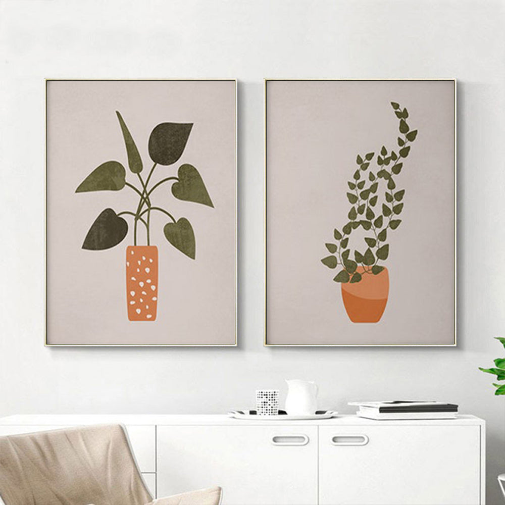 Wall Art 50cmx70cm Boho Botanical Art 2 Sets Gold Frame Canvas