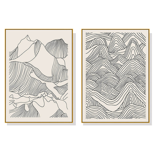 Wall Art 70cmx100cm Line Art Mountain 2 Sets Gold Frame Canvas