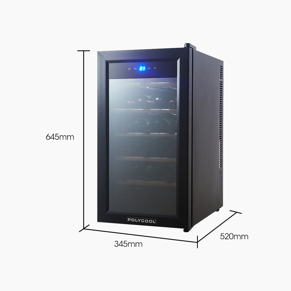 POLYCOOL 47L 18 Bottle Wine Bar Fridge Countertop Cooler Compressor Mirrored Glass Door, Black