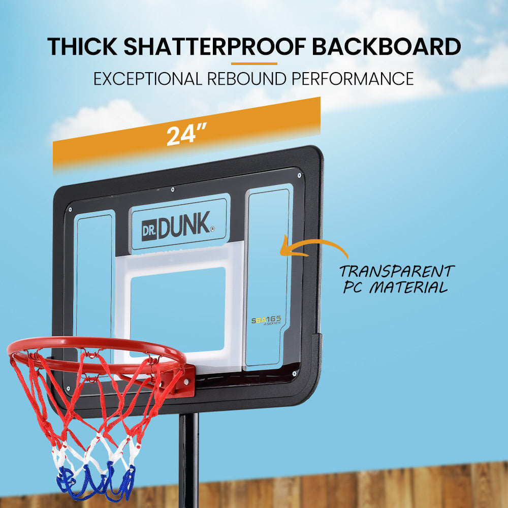 DR. DUNK Portable Kids Basketball Hoop Stand System, 1.15m to 1.60m Height Adjustable
