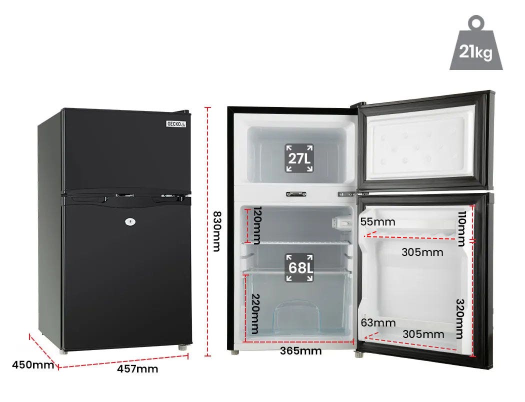 GECKO 95L Portable Upright Fridge, 12V/24V for Motorhome, Caravan, Black