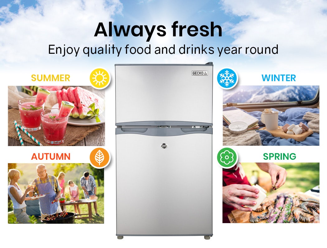 GECKO 95L Portable Upright Fridge, 12V/24V for Motorhome, Caravan, Silver