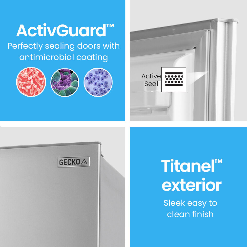 GECKO 160L Upright Portable Fridge / Freezer, 12V/24V for Motorhome and Caravan, Silver