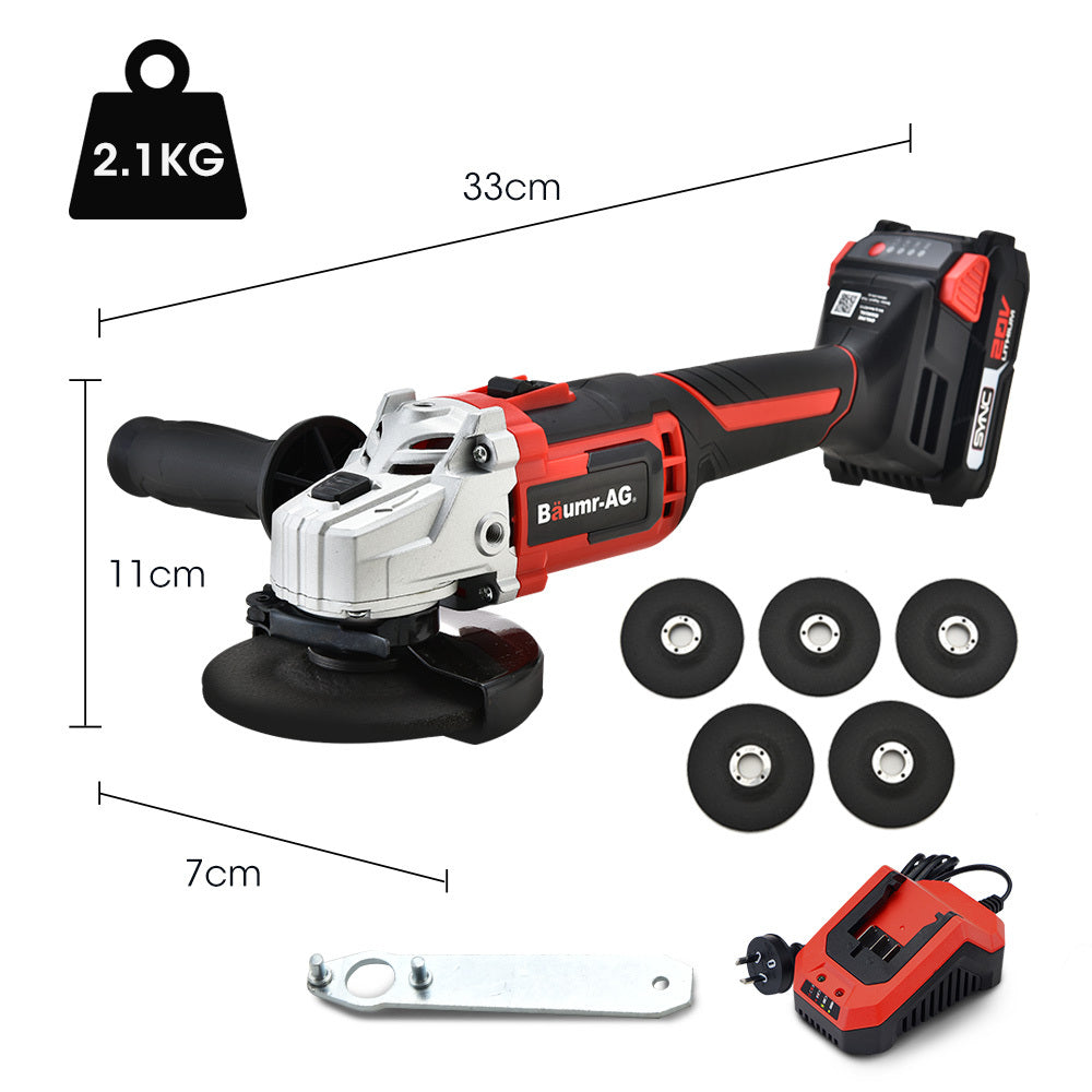 Baumr-AG 20V Cordless Angle Grinder 125mm 2Ah Lithium Battery Power Charger