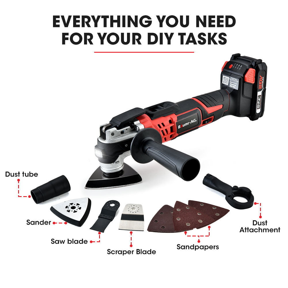 Baumr-AG 20V Cordless Oscillating Multi-Tool Cutting Saw Battery Sander Kit Lithium Battery