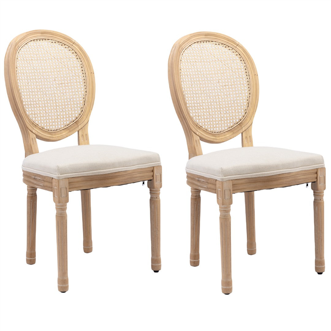 AADEN 2x Rattan Dining Chairs with Solid Wood Legs- Beige