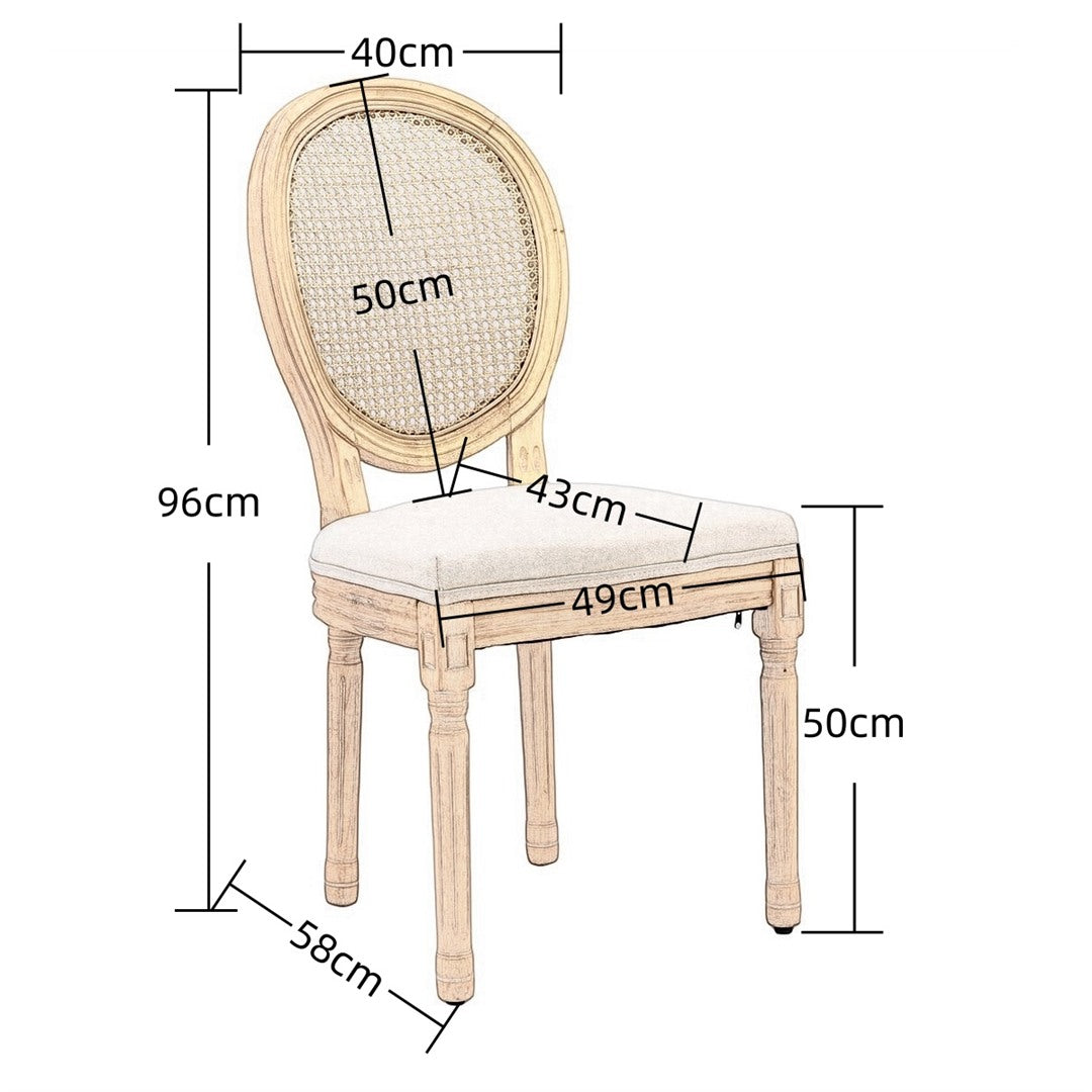 AADEN 4x Rattan Dining Chairs with Solid Wood Legs- Beige