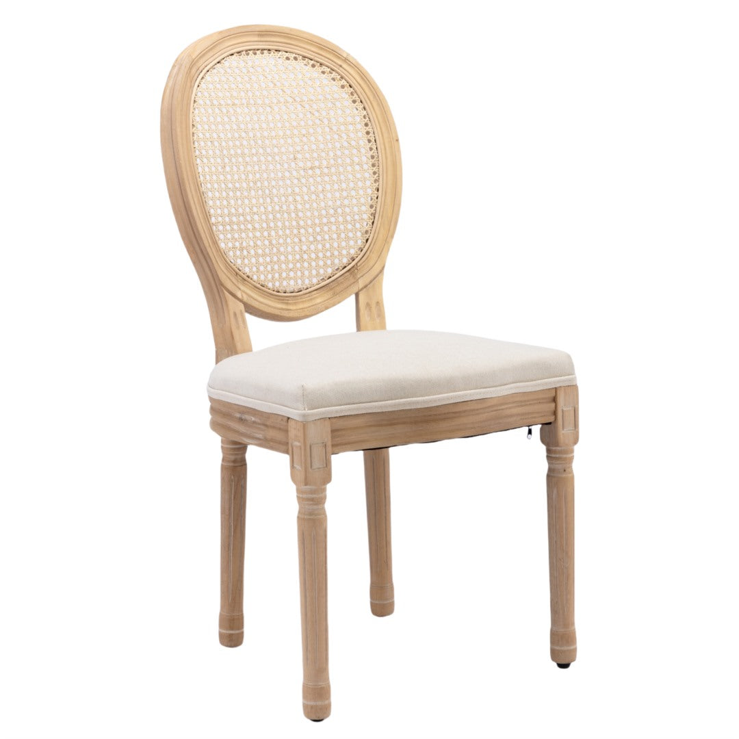 AADEN 4x Rattan Dining Chairs with Solid Wood Legs- Beige