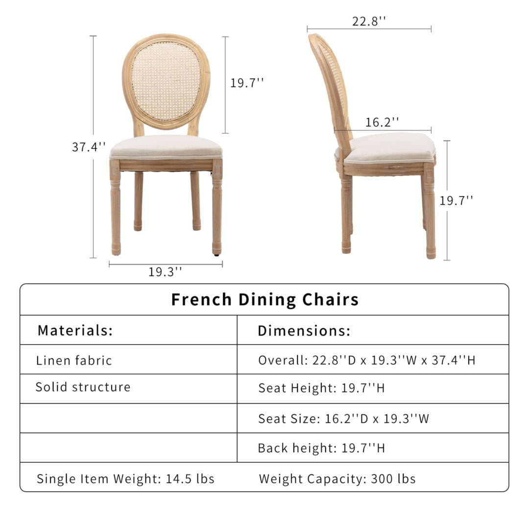 AADEN 8x Rattan Dining Chairs with Solid Wood Legs- Beige