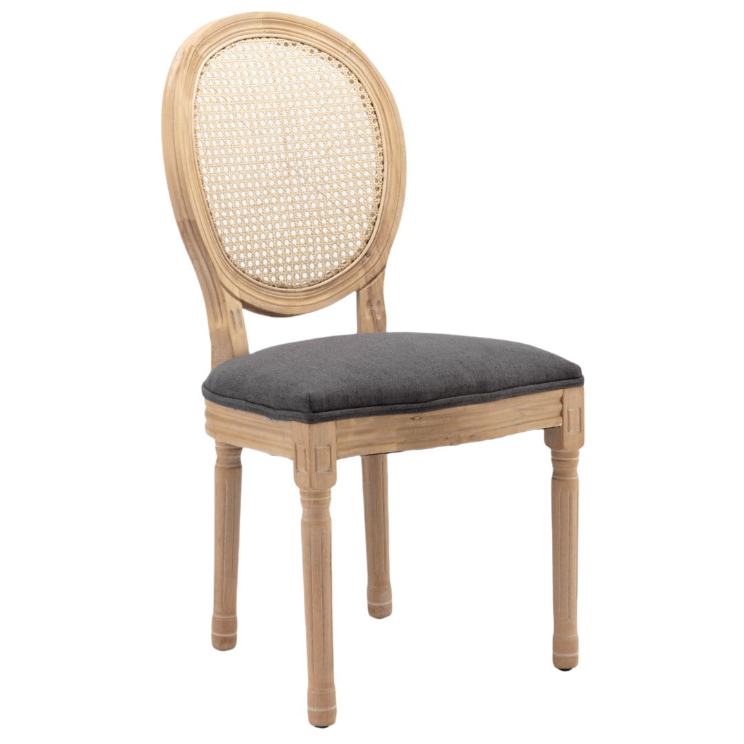 AADEN 2x Rattan Dining Chairs with Solid Wood Legs- Grey