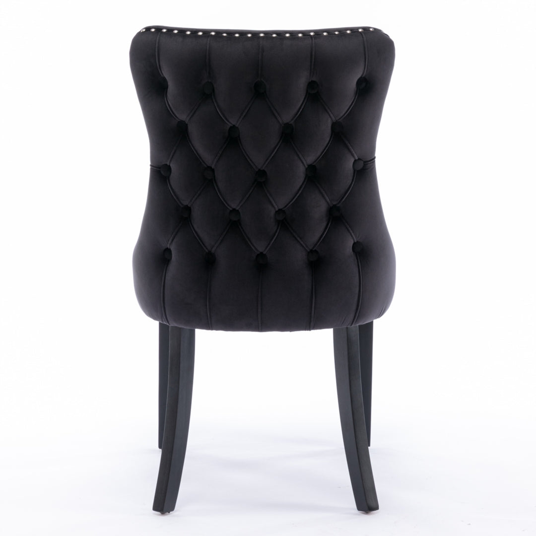 6x Velvet Upholstered Dining Chairs Tufted Wingback Side Chair with Studs Trim Solid Wood Legs for Kitchen