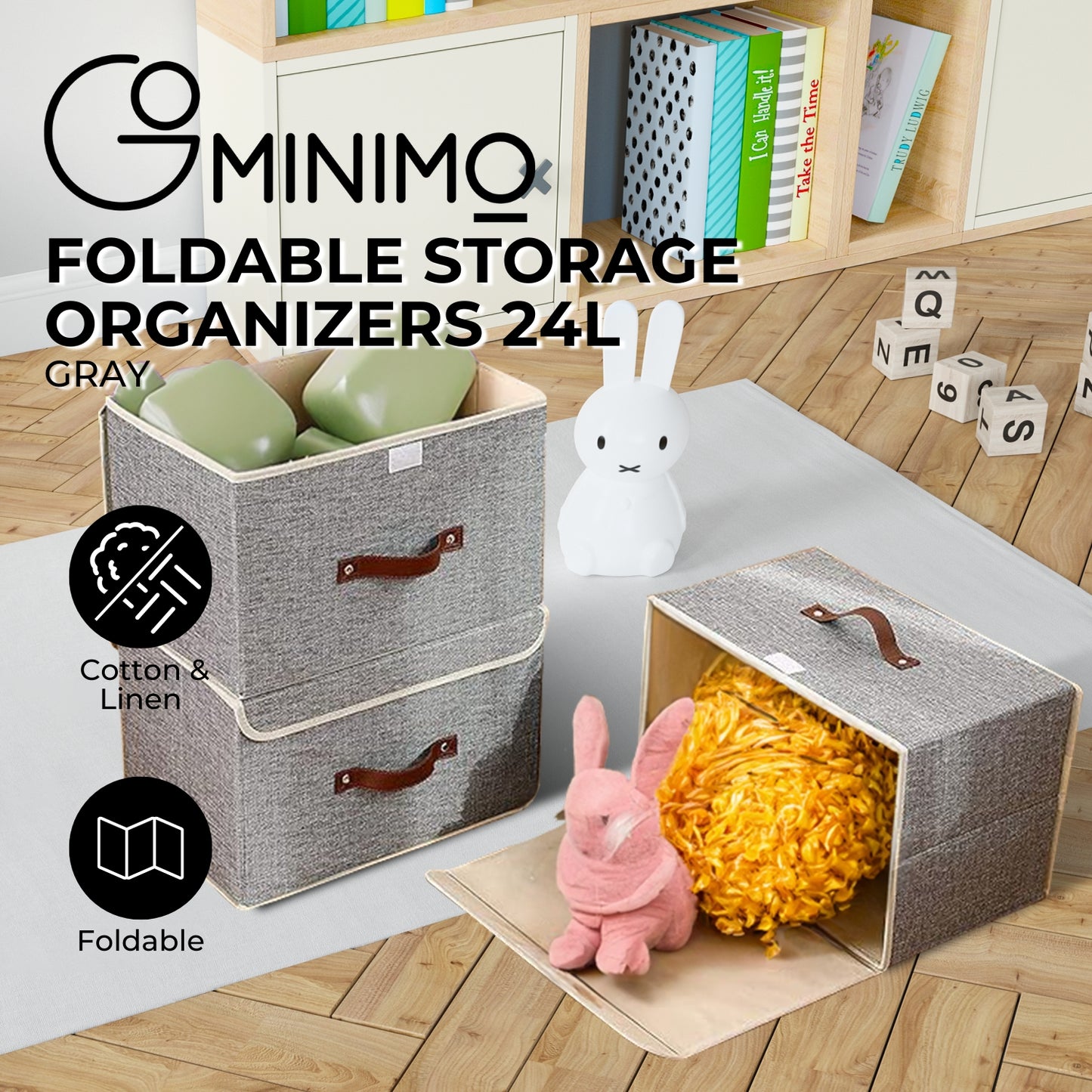 GOMINIMO 3 Pack 24L Foldable Storage Organizers (Gray) GO-FSCR-103-XHE