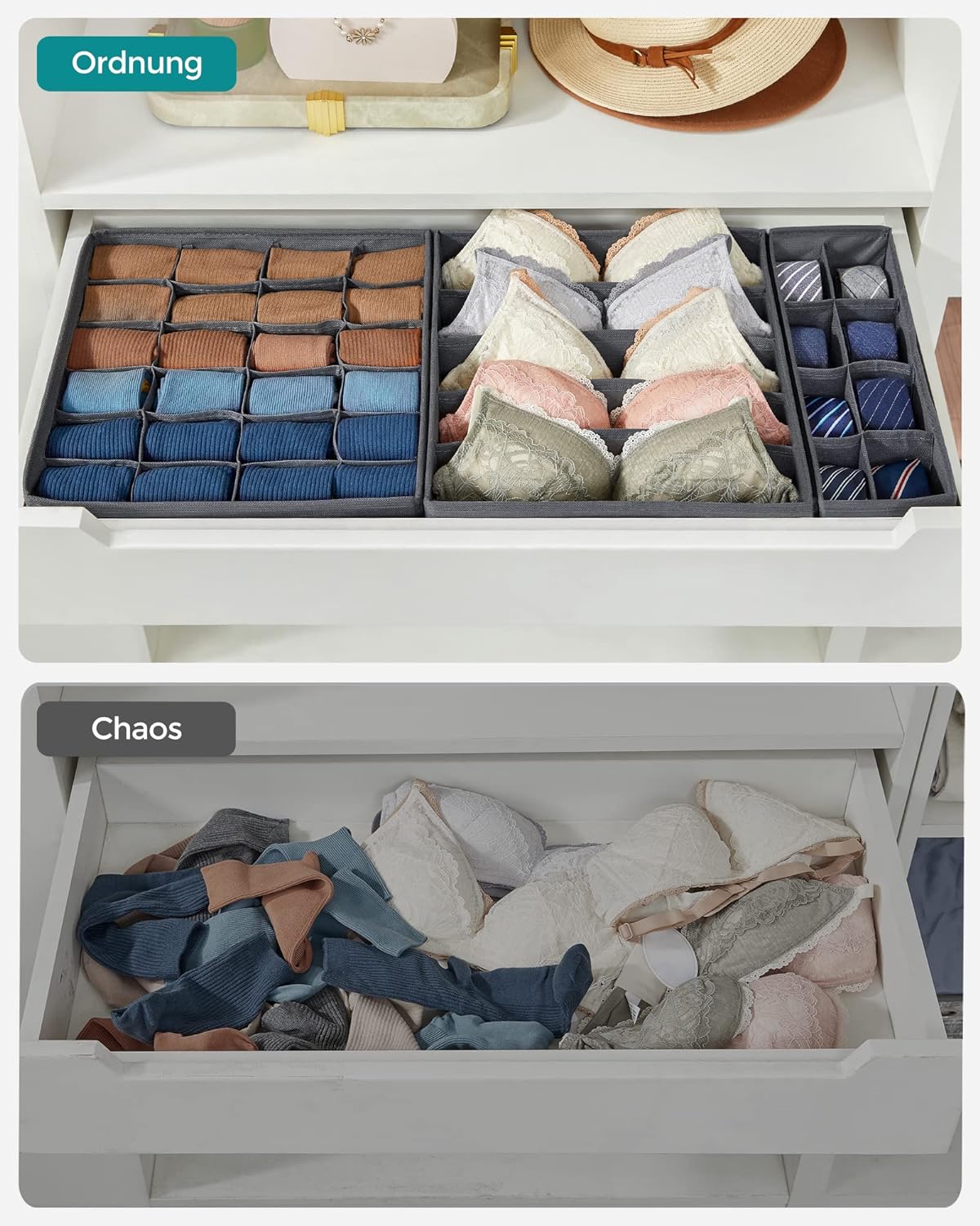 SONGMICS Underwear Storage Folding Fabric Boxes Set of 8 Grey RUS08GY