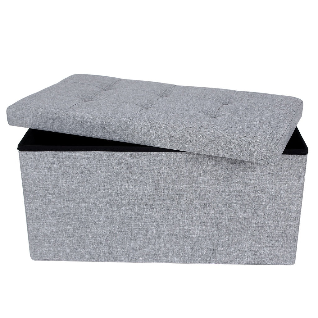 SONGMICS 76cm Folding Storage Ottoman Bench Foot Rest Stool Light Gray