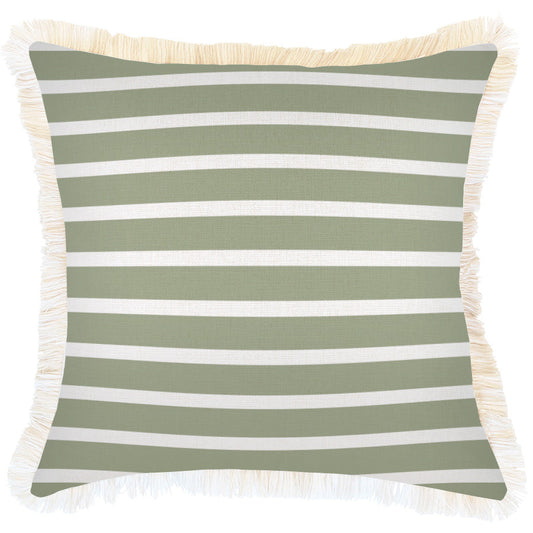 Cushion Cover-Coastal Fringe-Hampton Stripe Sage-45cm x 45cm