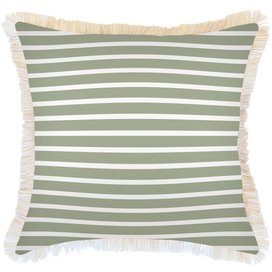 Cushion Cover-Coastal Fringe-Hampton Stripe Sage-60cm x 60cm